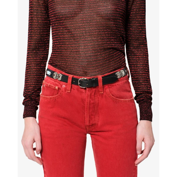 Isabel Marant Depson Leather Belt in Black and Palladium | Belts | Luxury Shoes 