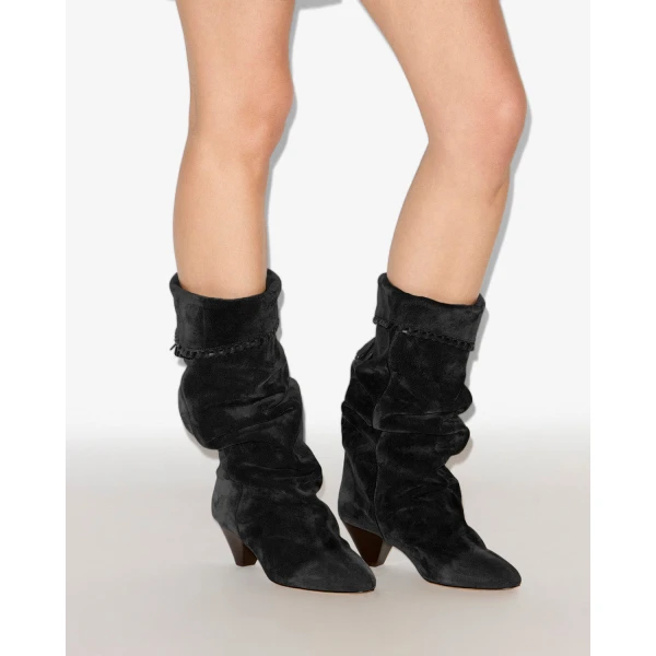 Isabel Marant Elita Suede Boots in Faded Black | Boots | Luxury Shoes 