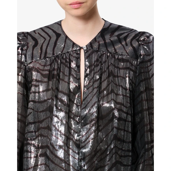 Isabel Marant Farali Silk Blouse in Black and Silver | Blouse | Luxury Shoes 
