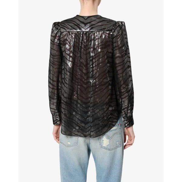 Isabel Marant Farali Silk Blouse in Black and Silver | Blouse | Luxury Shoes 