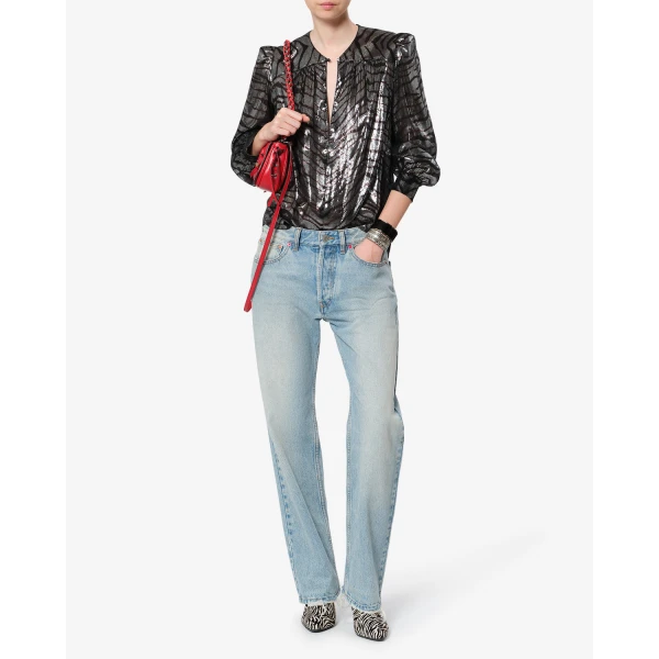 Isabel Marant Farali Silk Blouse in Black and Silver | Blouse | Luxury Shoes 