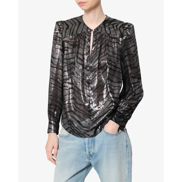 Isabel Marant Farali Silk Blouse in Black and Silver | Blouse | Luxury Shoes 