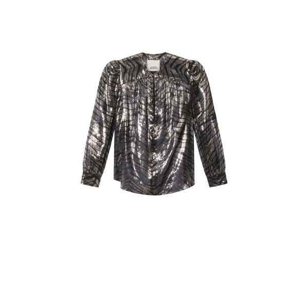 Isabel Marant Farali Silk Blouse in Black and Silver | Women | Luxury Shoes 
