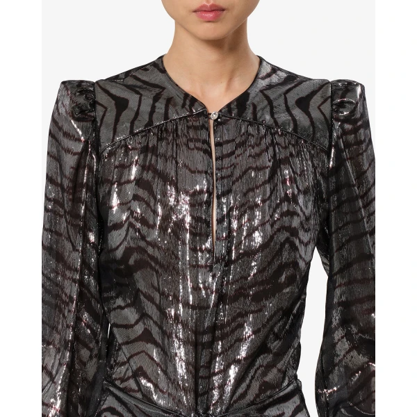 Isabel Marant Felby Silk Dress in Black and Silver | Maxi Dresses | Luxury Shoes 
