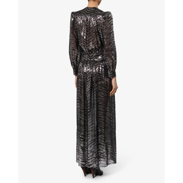 Isabel Marant Felby Silk Dress in Black and Silver | Maxi Dresses | Luxury Shoes 