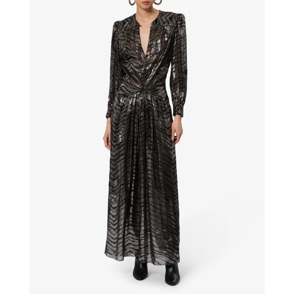 Isabel Marant Felby Silk Dress in Black and Silver | Maxi Dresses | Luxury Shoes 