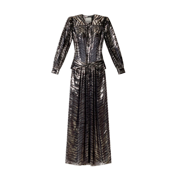 Isabel Marant Felby Silk Dress in Black and Silver | Women | Luxury Shoes 