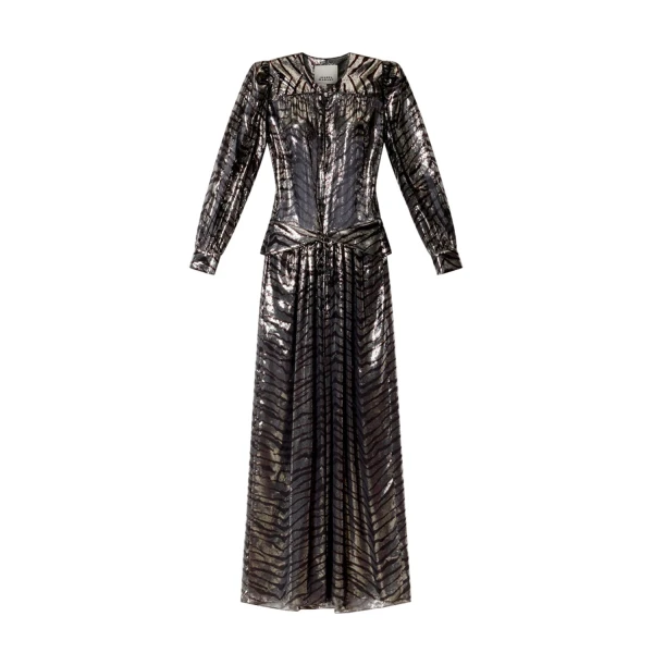 Isabel Marant Felby Silk Dress in Black and Silver | Women | Luxury Shoes 