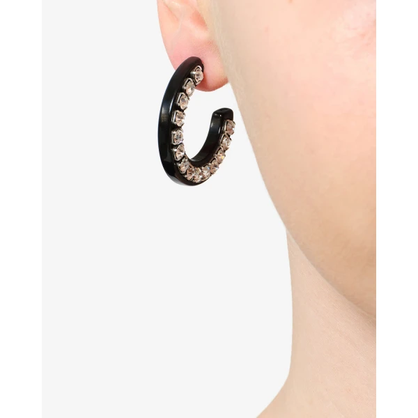 Isabel Marant Karlie Asymmetric Hoop Earrings in Black and Silver | Earrings | Luxury Shoes 