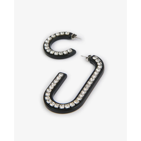 Isabel Marant Karlie Asymmetric Hoop Earrings in Black and Silver | Earrings | Luxury Shoes 