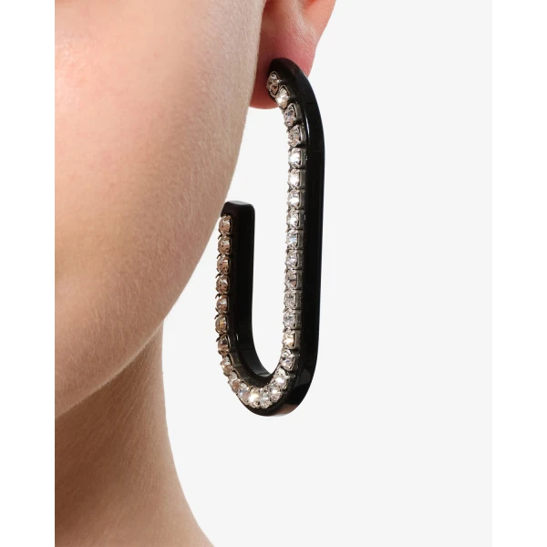 Isabel Marant Karlie Asymmetric Hoop Earrings in Black and Silver | Earrings | Luxury Shoes 
