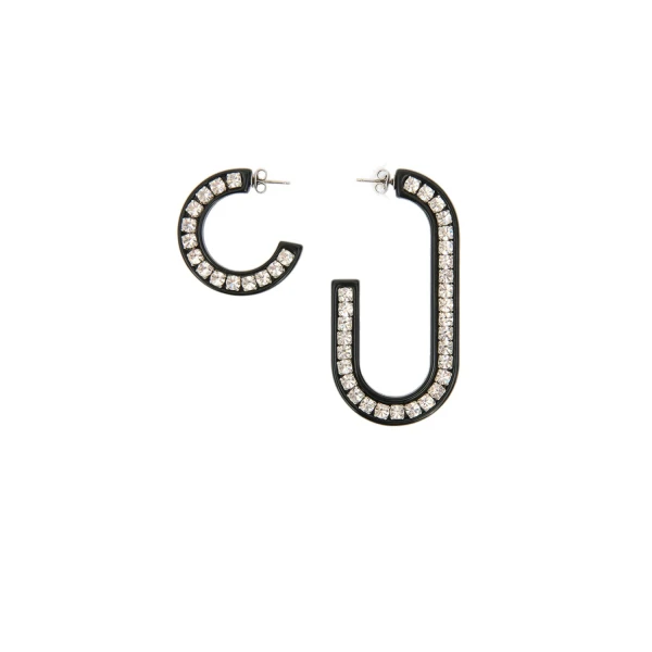 Isabel Marant Karlie Asymmetric Hoop Earrings in Black and Silver | Women | Luxury Shoes 