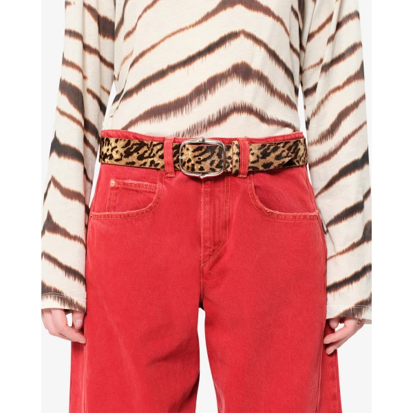 Isabel Marant Lapae Leather Belt in Leopard and Palladium | Belts | Luxury Shoes 