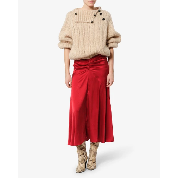 Isabel Marant Laren Silk Skirt in Red | Midi Skirts | Luxury Shoes 