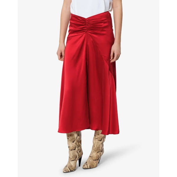 Isabel Marant Laren Silk Skirt in Red | Midi Skirts | Luxury Shoes 