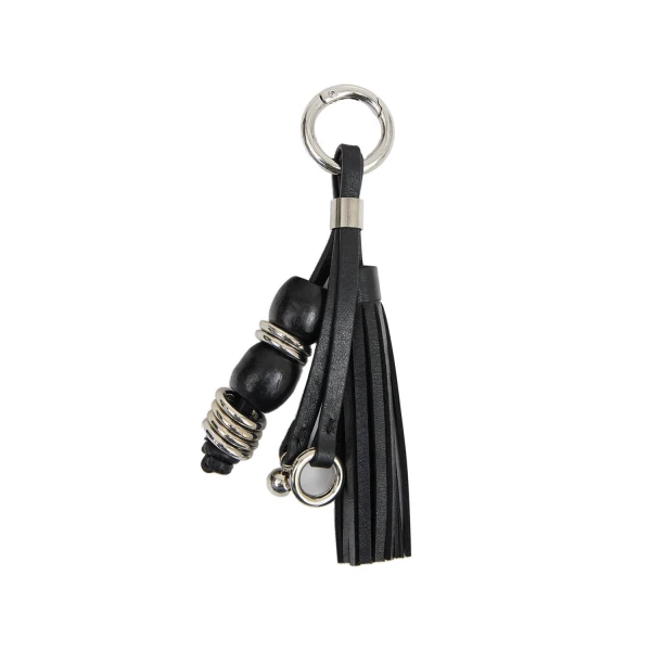 Leather Charms Keychain in Black and Silver