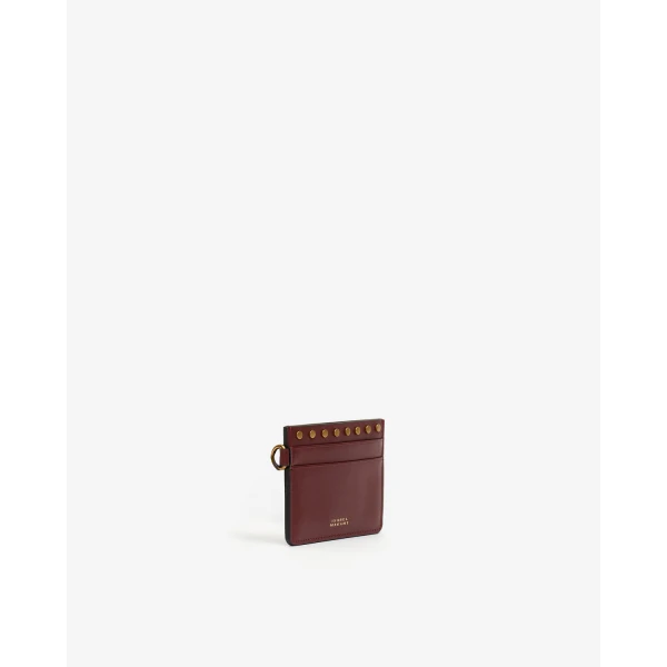 Isabel Marant Leather Oskan Card Holder in Burgundy | Wallets & Purses | Luxury Shoes 