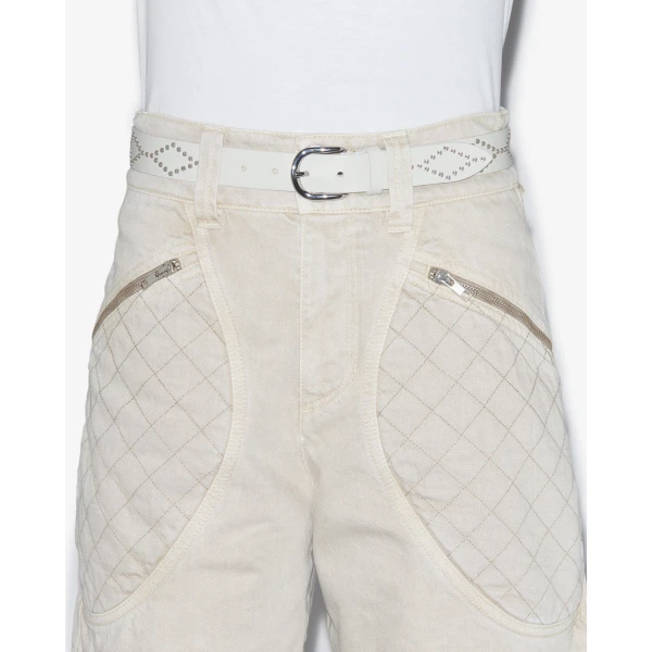 Isabel Marant Liliana Leather Belt in Chalk and Silver | Belts | Luxury Shoes 