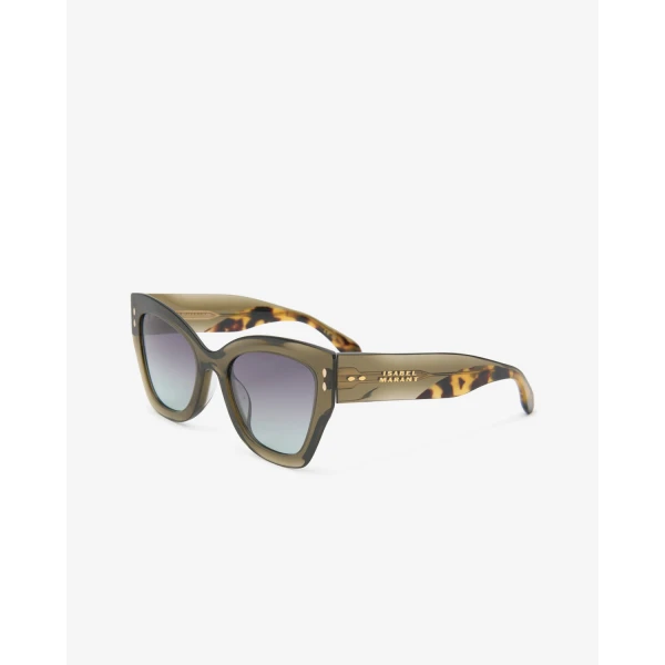 Isabel Marant Lounyz Cat-Eye Sunglasses in Olive Havana and Grey Green | Sunglasses | Luxury Shoes 
