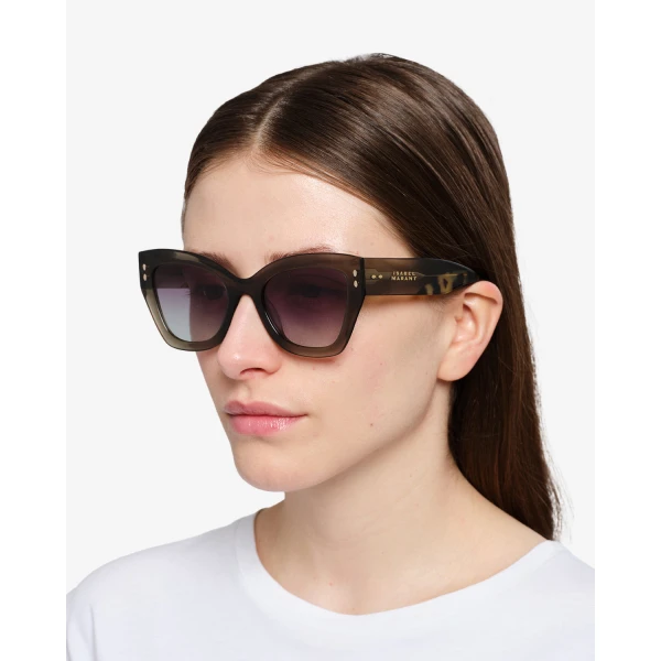 Isabel Marant Lounyz Cat-Eye Sunglasses in Olive Havana and Grey Green | Sunglasses | Luxury Shoes 