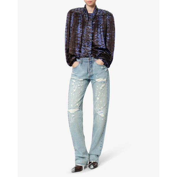 Isabel Marant Loyra Silk Blouse in Midnight | Blouse | Luxury Shoes 
