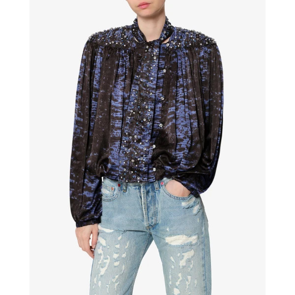 Isabel Marant Loyra Silk Blouse in Midnight | Blouse | Luxury Shoes 