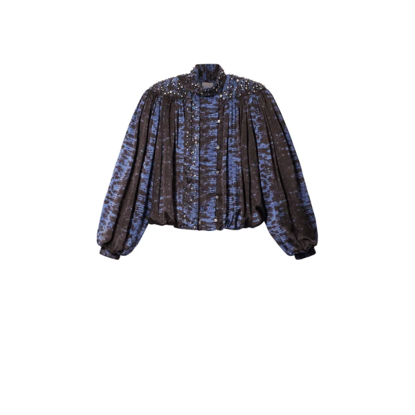 Isabel Marant Loyra Silk Blouse in Midnight | Women | Luxury Shoes 