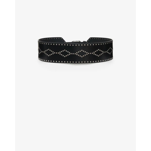 Isabel Marant Lucie Leather Belt in Black and Silver | Belts | Luxury Shoes 