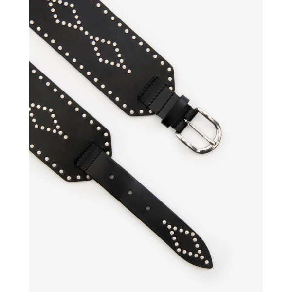 Isabel Marant Lucie Leather Belt in Black and Silver | Belts | Luxury Shoes 