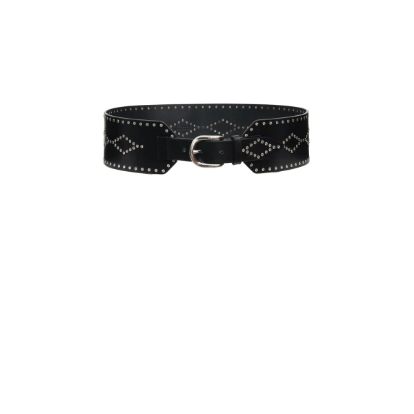 Isabel Marant Lucie Leather Belt in Black and Silver | Women | Luxury Shoes 