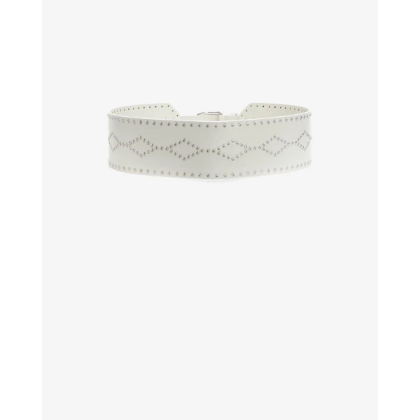 Isabel Marant Lucie Leather Belt in Chalk and Silver | Belts | Luxury Shoes 