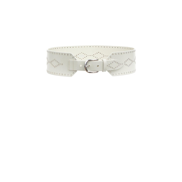 Isabel Marant Lucie Leather Belt in Chalk and Silver | Women | Luxury Shoes 