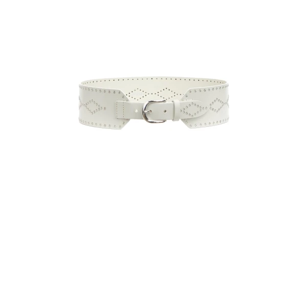 Isabel Marant Lucie Leather Belt in Chalk and Silver | Women | Luxury Shoes 
