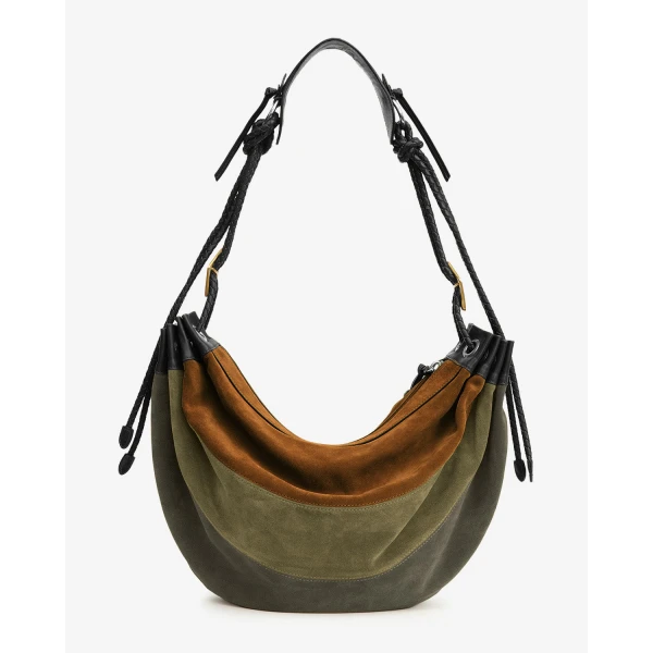 Isabel Marant Maia Large Bag in Suede Leather, Multicolor Khaki | Shoulder & Crossbody Bags | Luxury Shoes 