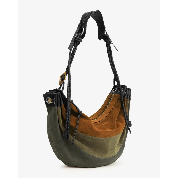 Isabel Marant Maia Large Bag in Suede Leather, Multicolor Khaki | Shoulder & Crossbody Bags | Luxury Shoes 