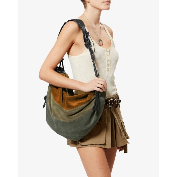 Isabel Marant Maia Large Bag in Suede Leather, Multicolor Khaki | Shoulder & Crossbody Bags | Luxury Shoes 