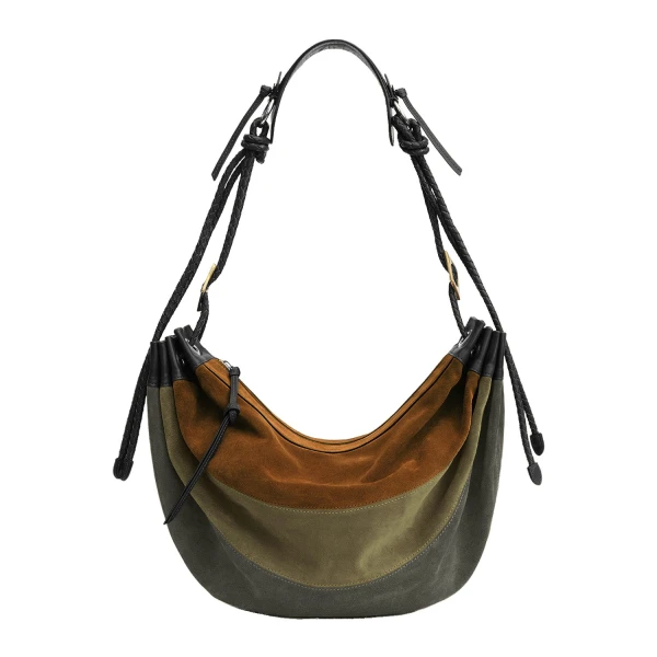 Isabel Marant Maia Large Bag in Suede Leather, Multicolor Khaki | Women | Luxury Shoes 