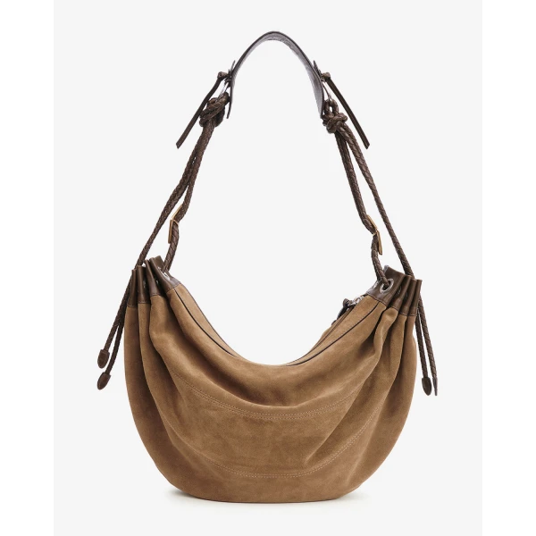 Isabel Marant Maia Large Bag in Suede Leather, Taupe | Shoulder & Crossbody Bags | Luxury Shoes 