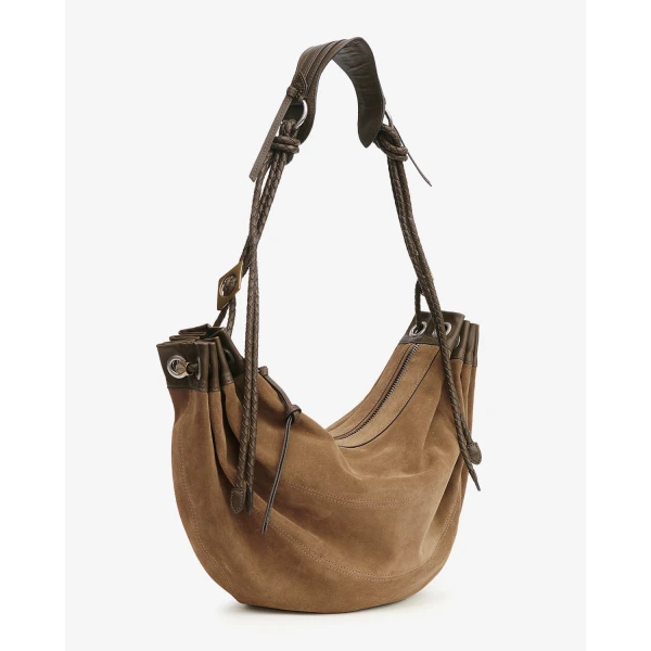 Isabel Marant Maia Large Bag in Suede Leather, Taupe | Shoulder & Crossbody Bags | Luxury Shoes 