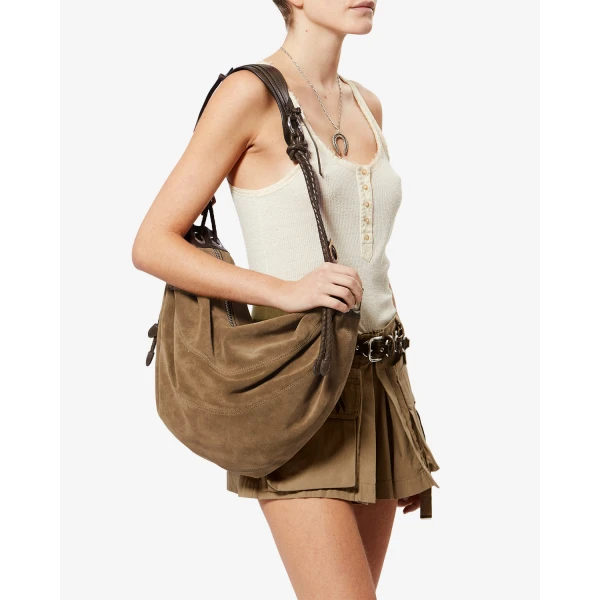 Isabel Marant Maia Large Bag in Suede Leather, Taupe | Shoulder & Crossbody Bags | Luxury Shoes 