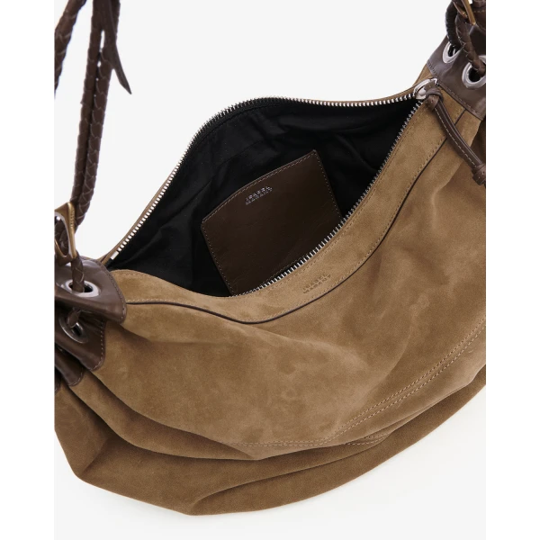 Isabel Marant Maia Large Bag in Suede Leather, Taupe | Shoulder & Crossbody Bags | Luxury Shoes 