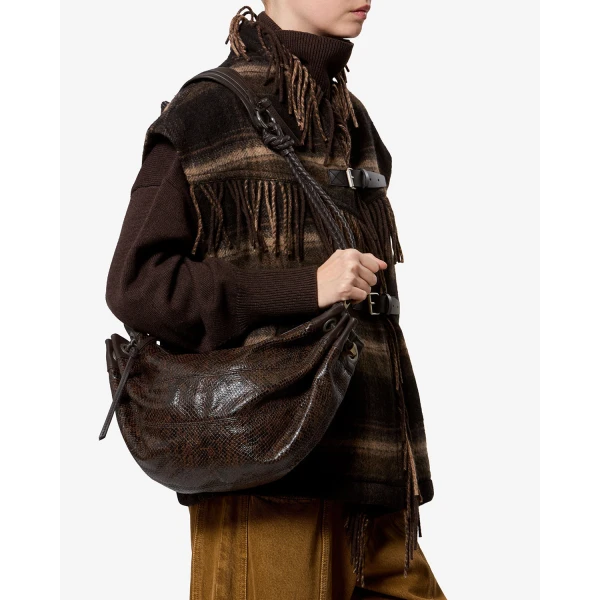 Isabel Marant Maia Medium Bag in Python-Effect Leather, Mocha | Shoulder & Crossbody Bags | Luxury Shoes 
