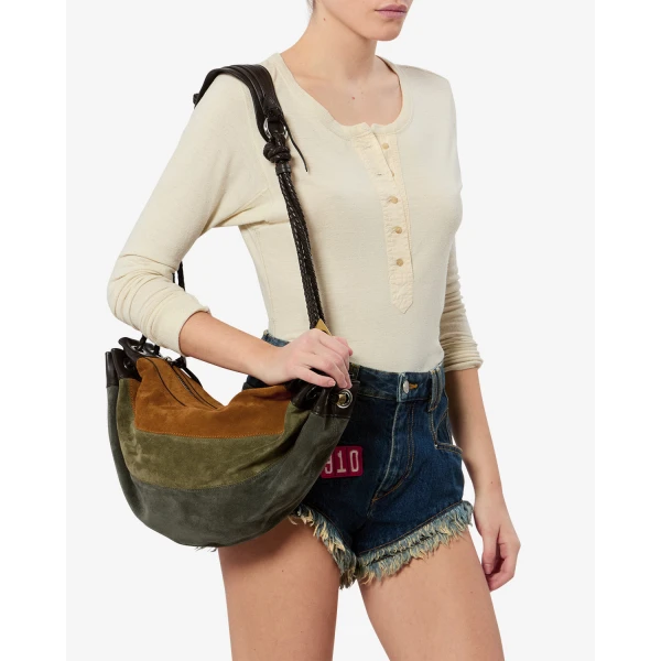 Isabel Marant Maia Medium Bag in Suede Leather, Multicolor Khaki | Shoulder & Crossbody Bags | Luxury Shoes 