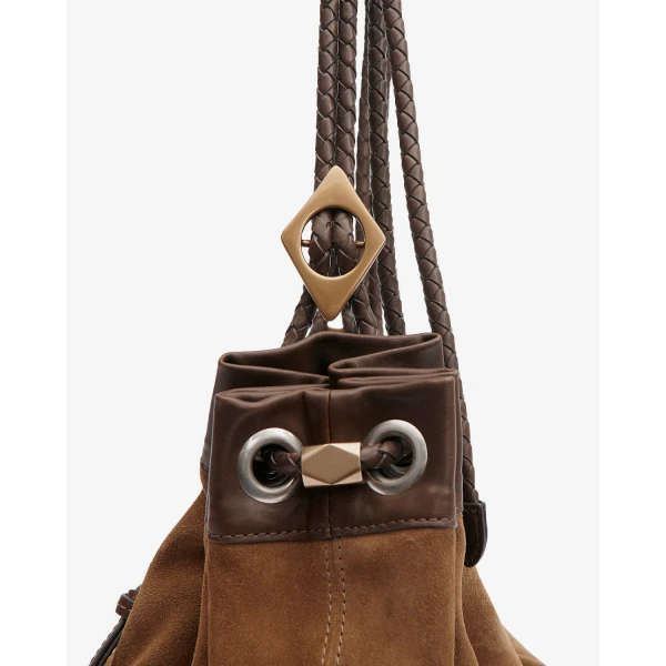 Isabel Marant Maia Medium Bag in Suede Leather, Taupe | Shoulder & Crossbody Bags | Luxury Shoes 