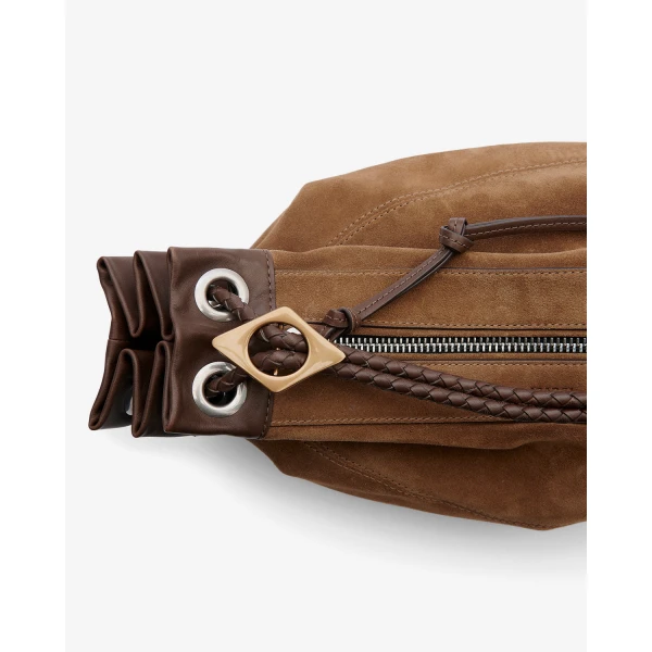 Isabel Marant Maia Medium Bag in Suede Leather, Taupe | Shoulder & Crossbody Bags | Luxury Shoes 