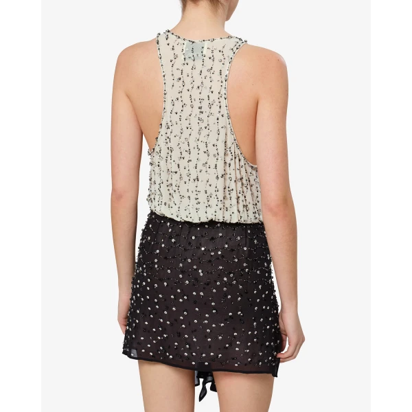 Isabel Marant Milea Silk Dress in Black and Ecru | Mini Dresses | Luxury Shoes 