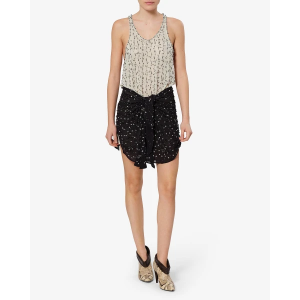 Isabel Marant Milea Silk Dress in Black and Ecru | Mini Dresses | Luxury Shoes 
