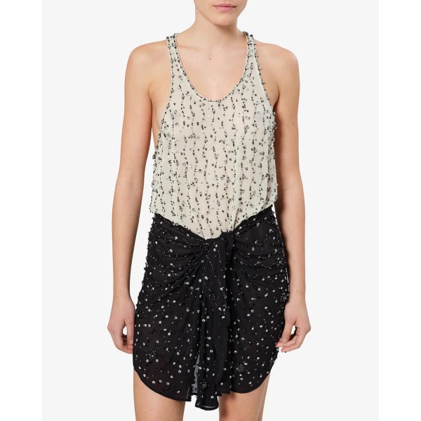 Isabel Marant Milea Silk Dress in Black and Ecru | Mini Dresses | Luxury Shoes 