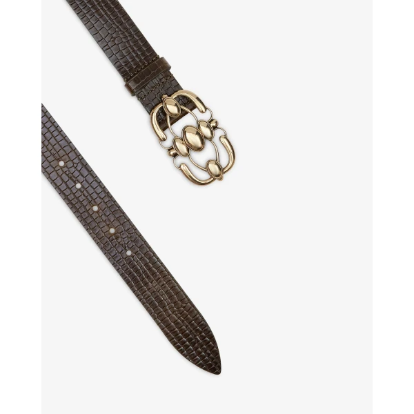 Isabel Marant Mirko Leather Belt in Dark Khaki | Belts | Luxury Shoes 