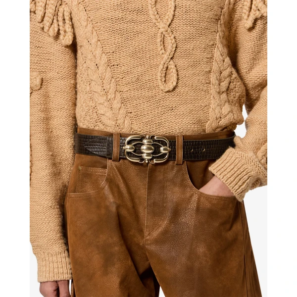 Isabel Marant Mirko Leather Belt in Dark Khaki | Belts | Luxury Shoes 